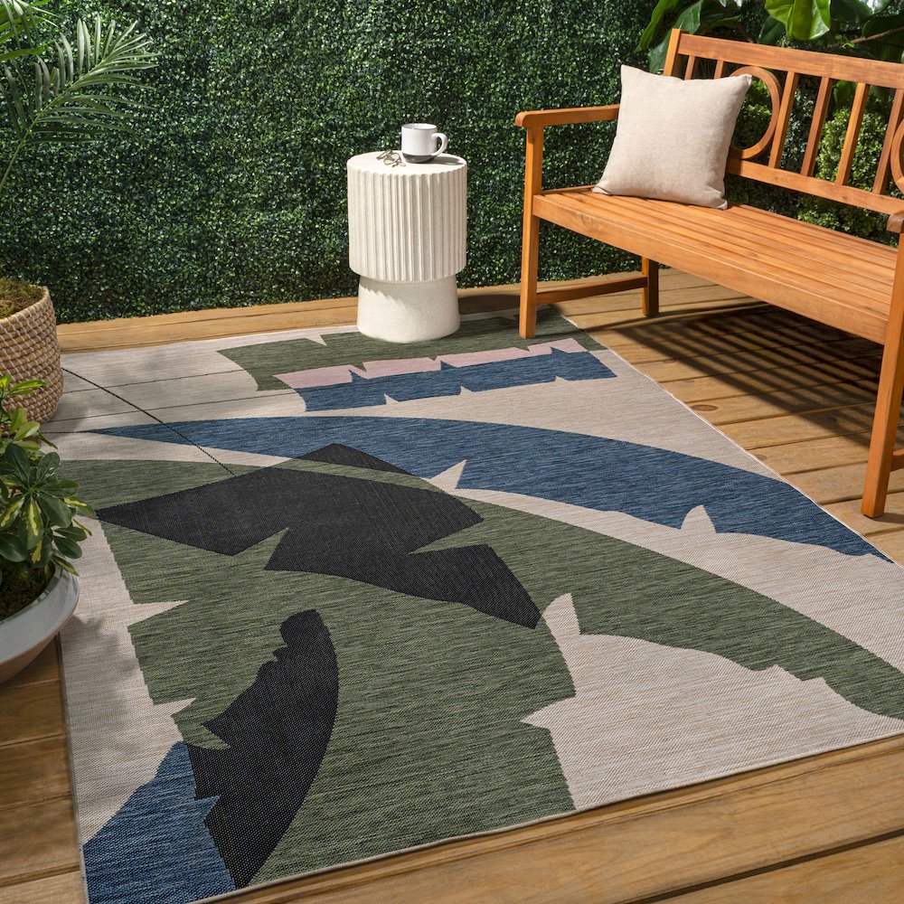 Palm Leaf Navy/Cream 8 ft. x 10 ft. Indoor/Outdoor Area Rug