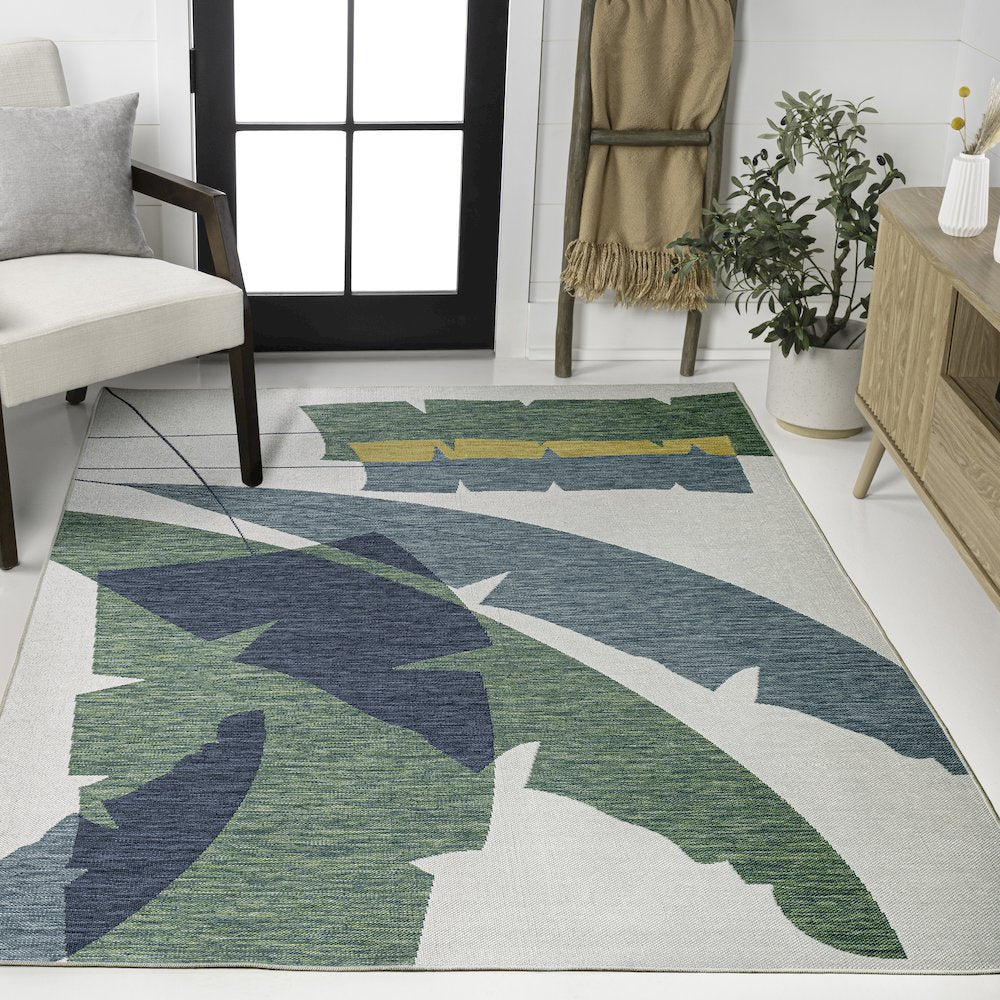 Palm Leaf Green/Cream 5 ft. x 8 ft. Indoor/Outdoor Area Rug