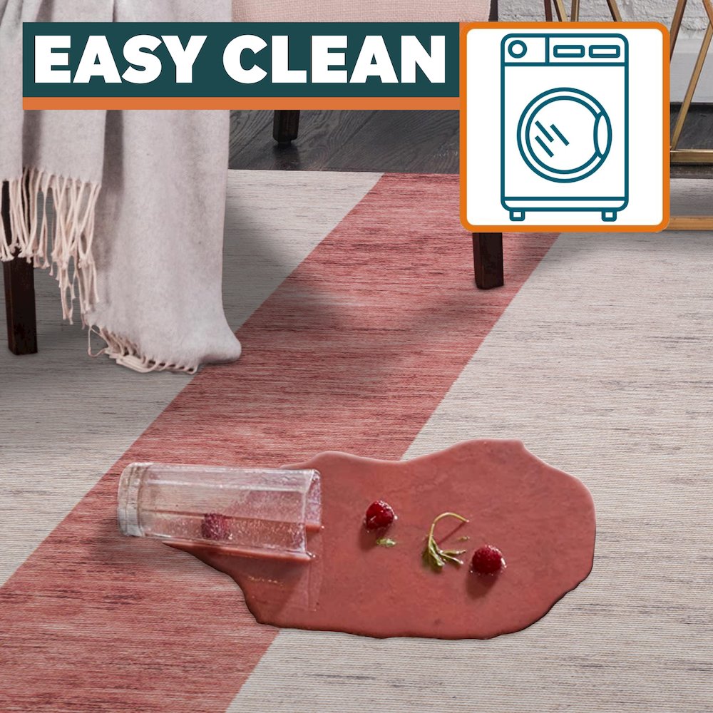 Raita Modern Distressed Stripe Machine Washable Area Rug