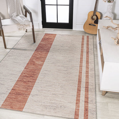 Raita Modern Distressed Stripe Machine Washable Area Rug