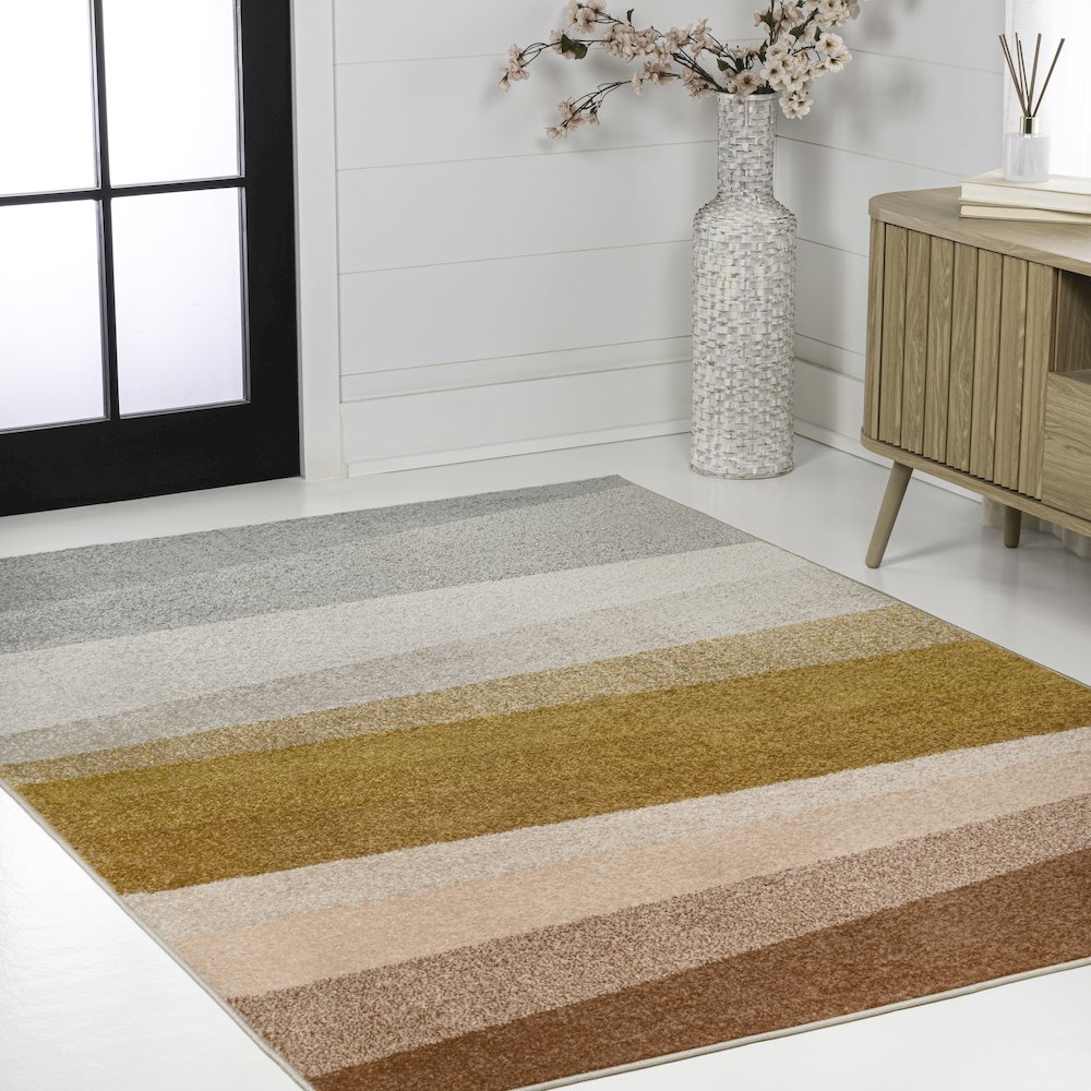 Prism Geometric Striped Red/Yellow/Gray 8 ft. x 10 ft. Area Rug