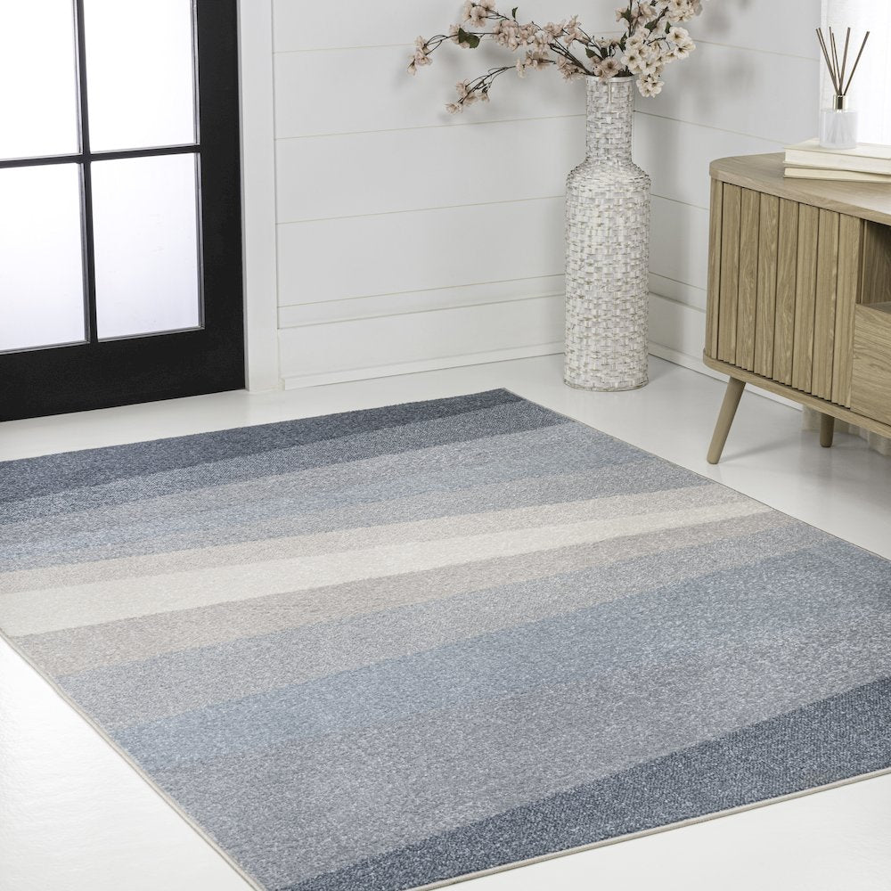 Prism Geometric Striped Blue/Cream/Gray 8 ft. x 10 ft. Area Rug