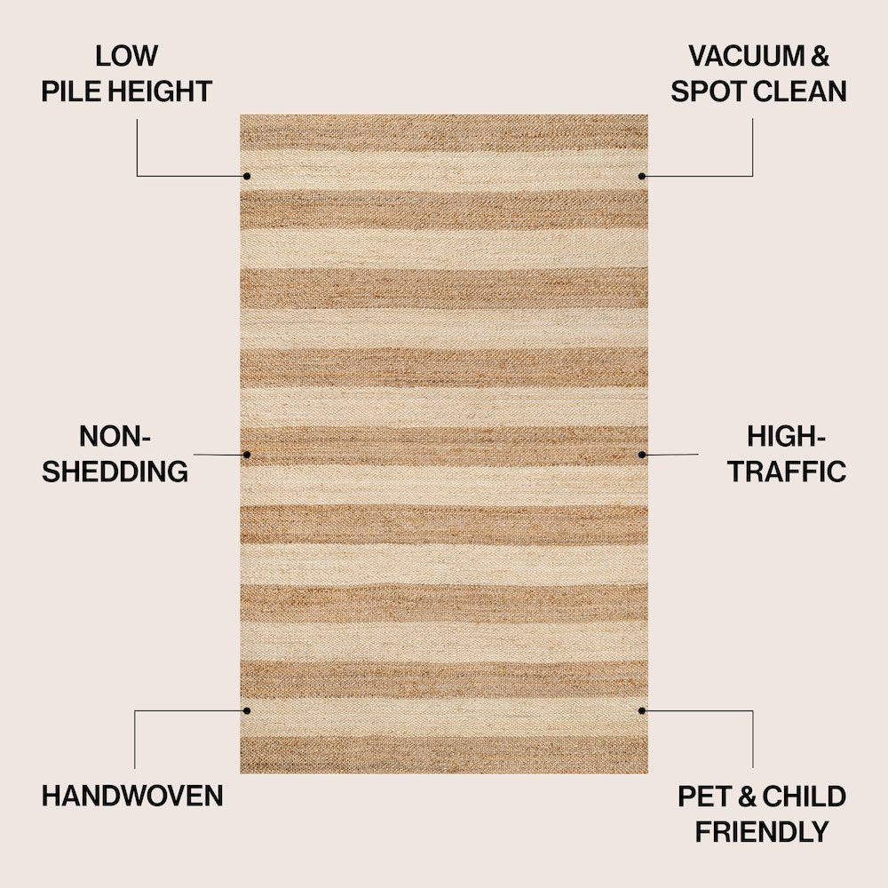 Jayden Rustic Farmhouse Woven Jute Stripe Natural/Bleach 5 ft. x 8 ft. Area Rug