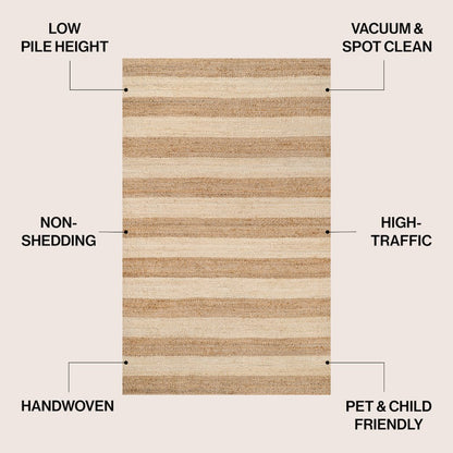Jayden Rustic Farmhouse Woven Jute Stripe Natural/Bleach 5 ft. x 8 ft. Area Rug
