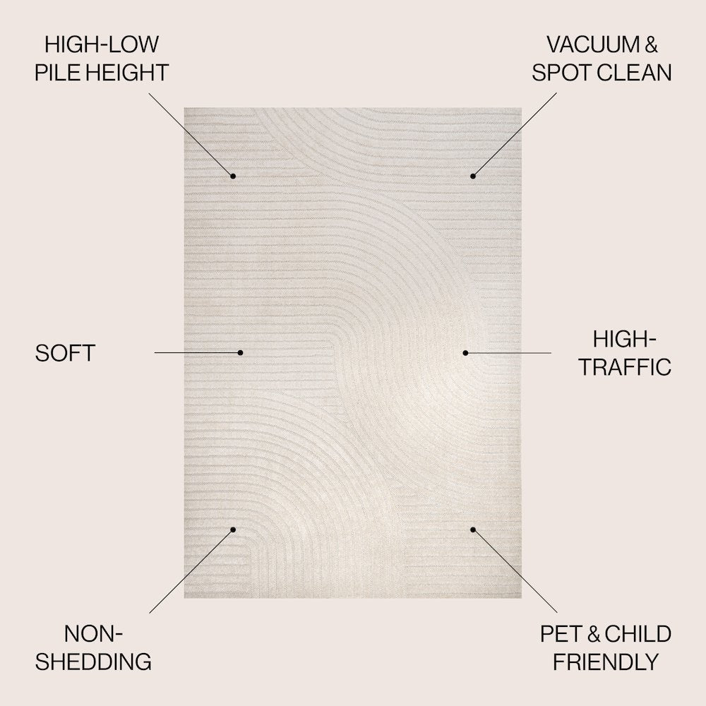 Hallie High-Low Minimalist Curve GeometricIndoor/Outdoor  Rug