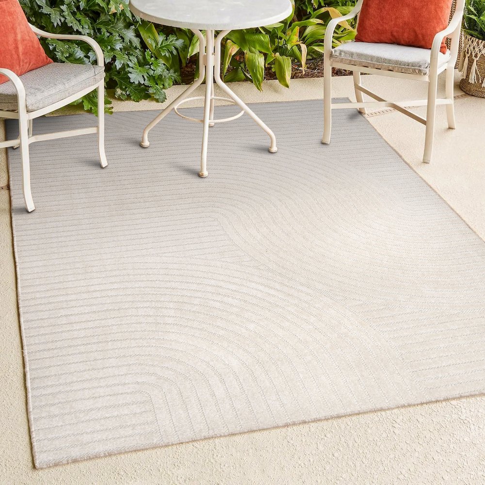 Hallie High-Low Minimalist Curve GeometricIndoor/Outdoor  Rug