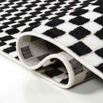 Finn High-Low Modern Minimalist Checkered Monotone Black/White Area Rug