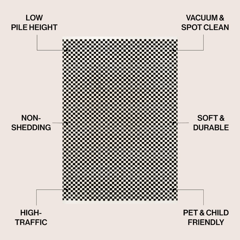 Finn High-Low Modern Minimalist Checkered Monotone Black/White Area Rug