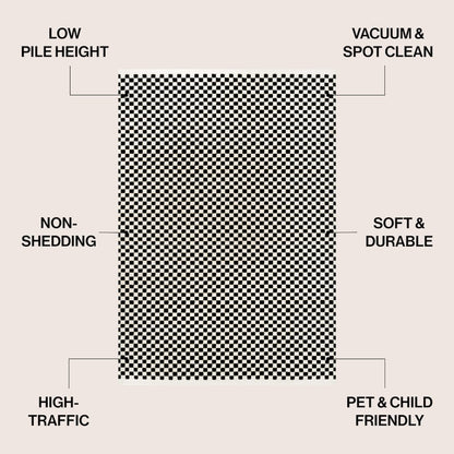 Finn High-Low Modern Minimalist Checkered Monotone Black/White Area Rug