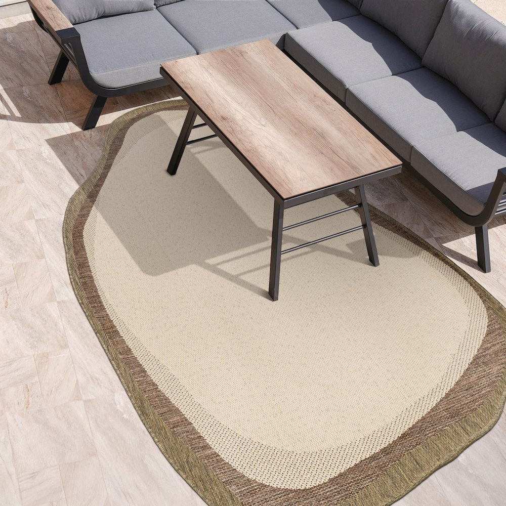 Beige/Brown 9 ft. x 12 ft. Indoor/Outdoor Shaped Area Rug