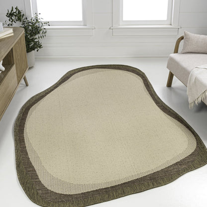 Beige/Brown 9 ft. x 12 ft. Indoor/Outdoor Shaped Area Rug