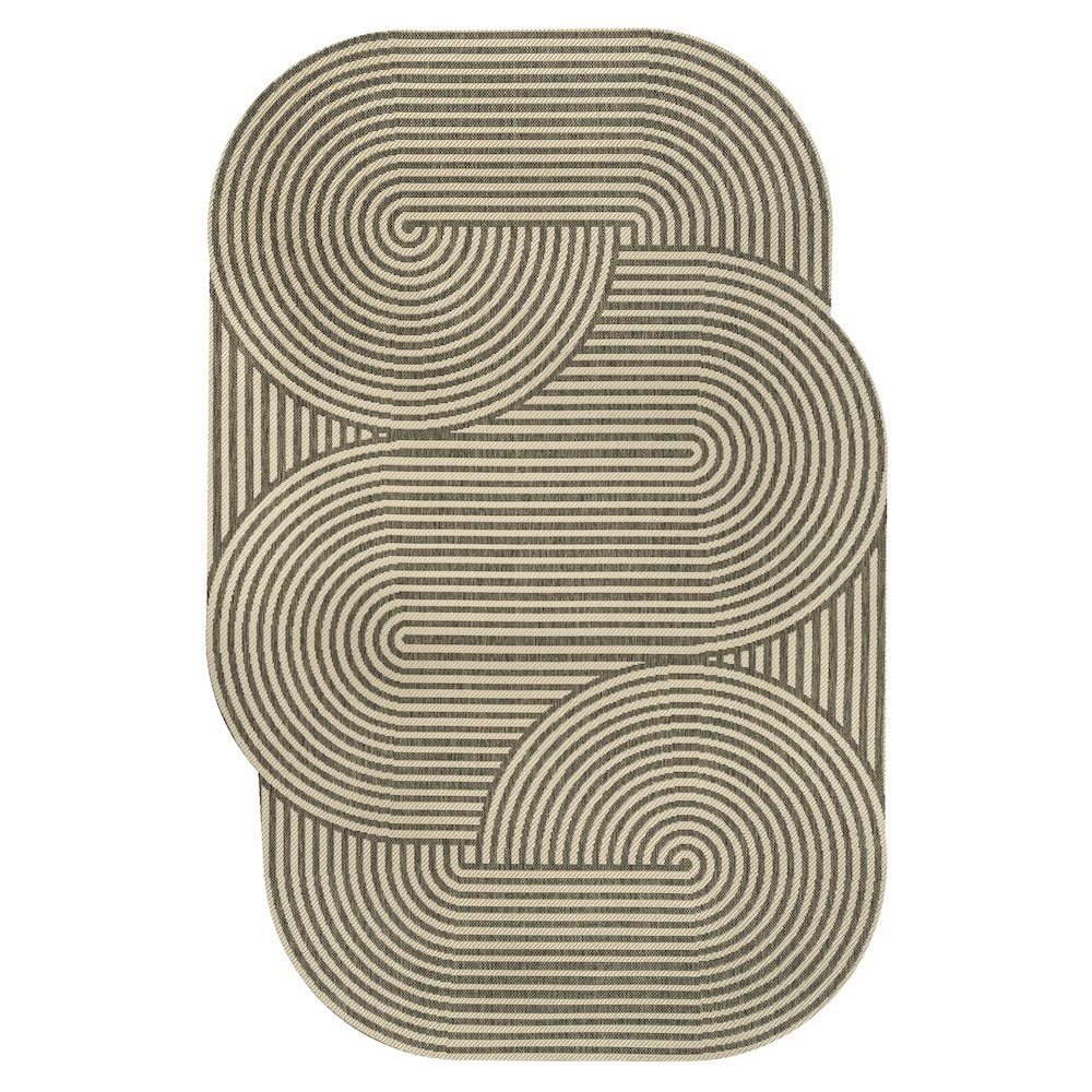 Beige/Brown 9 ft. x 12 ft. Indoor/Outdoor Shaped Area Rug