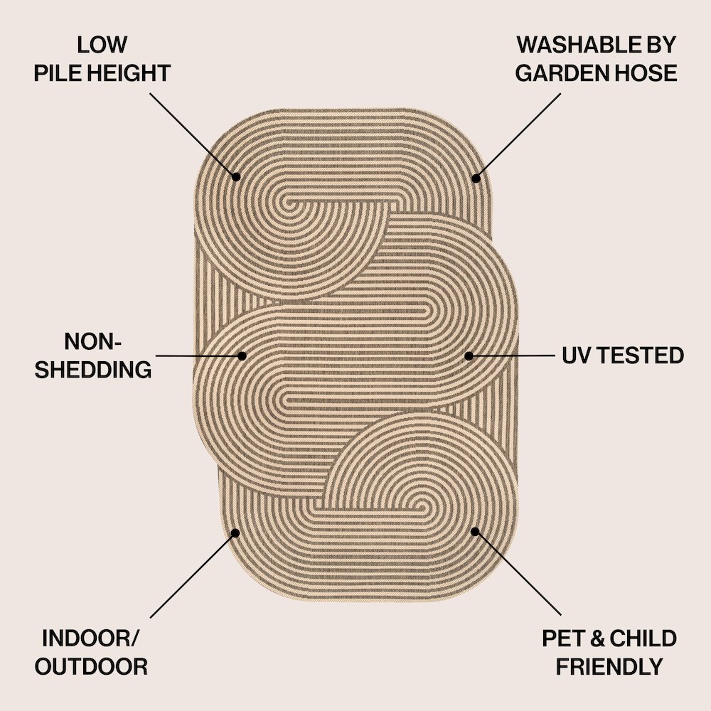 Beige/Brown 9 ft. x 12 ft. Indoor/Outdoor Shaped Area Rug