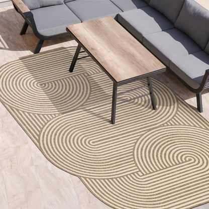 Beige/Brown 9 ft. x 12 ft. Indoor/Outdoor Shaped Area Rug