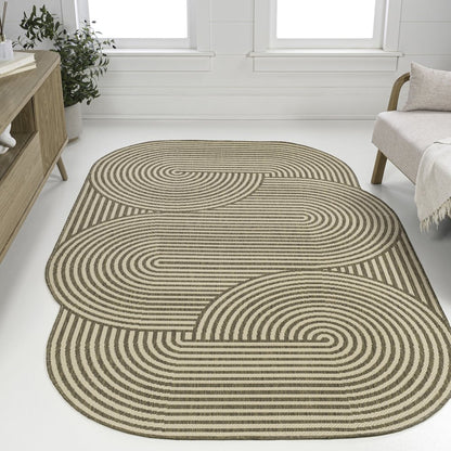 Beige/Brown 9 ft. x 12 ft. Indoor/Outdoor Shaped Area Rug