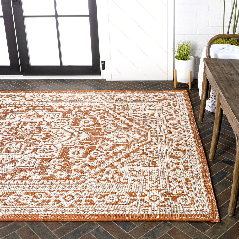 Sinjuri Medallion Textured Weave Indoor/Outdoor Area Rug