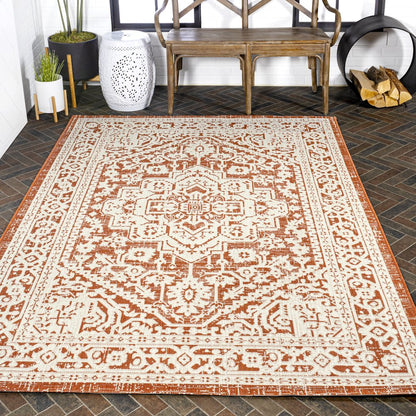 Sinjuri Medallion Textured Weave Indoor/Outdoor Area Rug