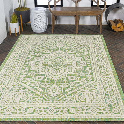 Sinjuri Medallion Textured Weave Indoor/Outdoor Area Rug