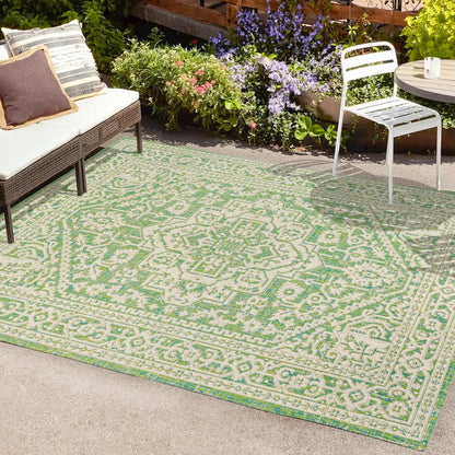 Sinjuri Medallion Textured Weave Indoor/Outdoor Area Rug