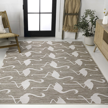 Flamingos Two-Tone Beige/White 8 ft. x 10 ft. Indoor/Outdoor Area Rug