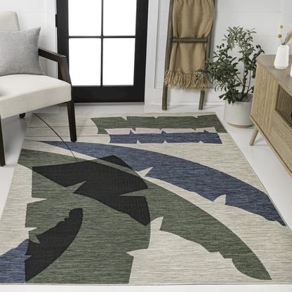 Palm Leaf Navy/Cream 8 ft. x 10 ft. Indoor/Outdoor Area Rug