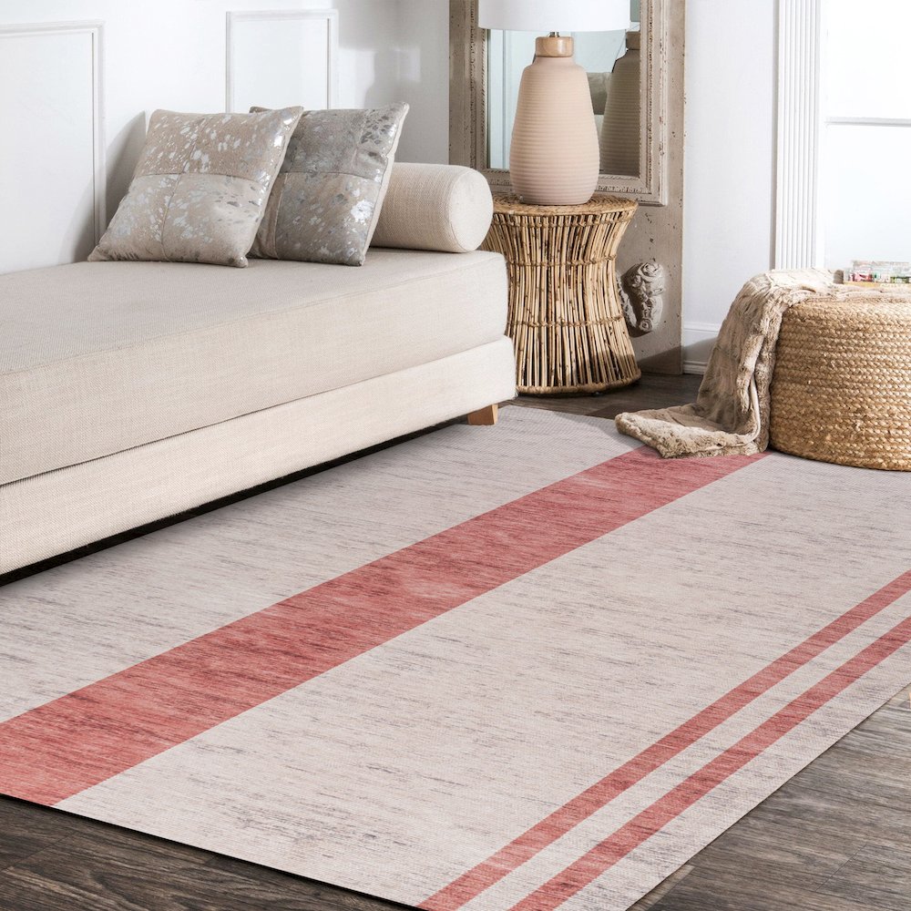 Raita Modern Distressed Stripe Machine Washable Area Rug