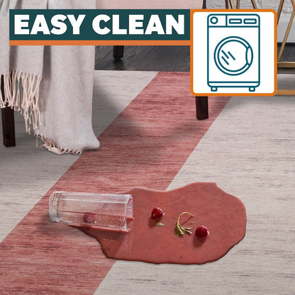 Raita Modern Distressed Stripe Machine Washable Area Rug