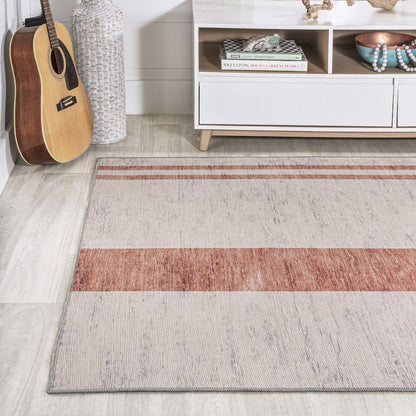 Raita Modern Distressed Stripe Machine Washable Area Rug