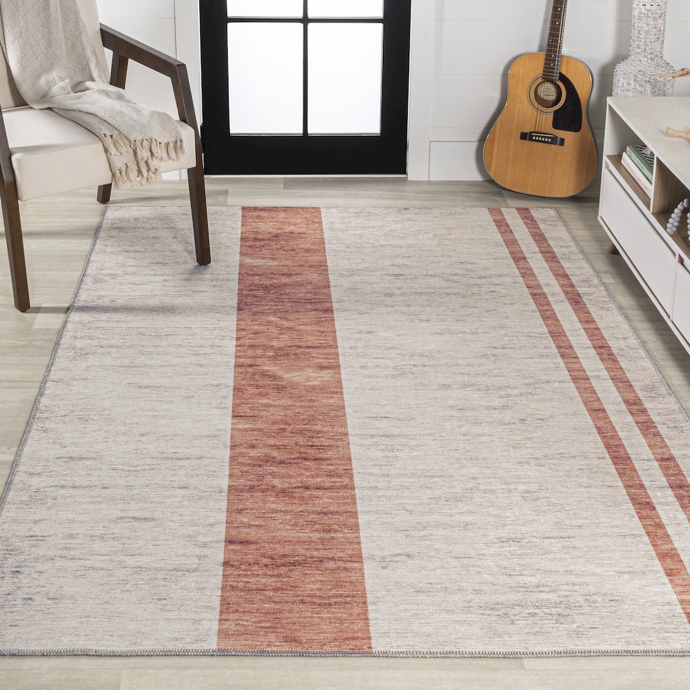 Raita Modern Distressed Stripe Machine Washable Area Rug