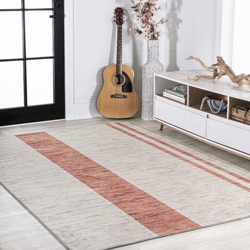 Raita Modern Distressed Stripe Machine Washable Area Rug