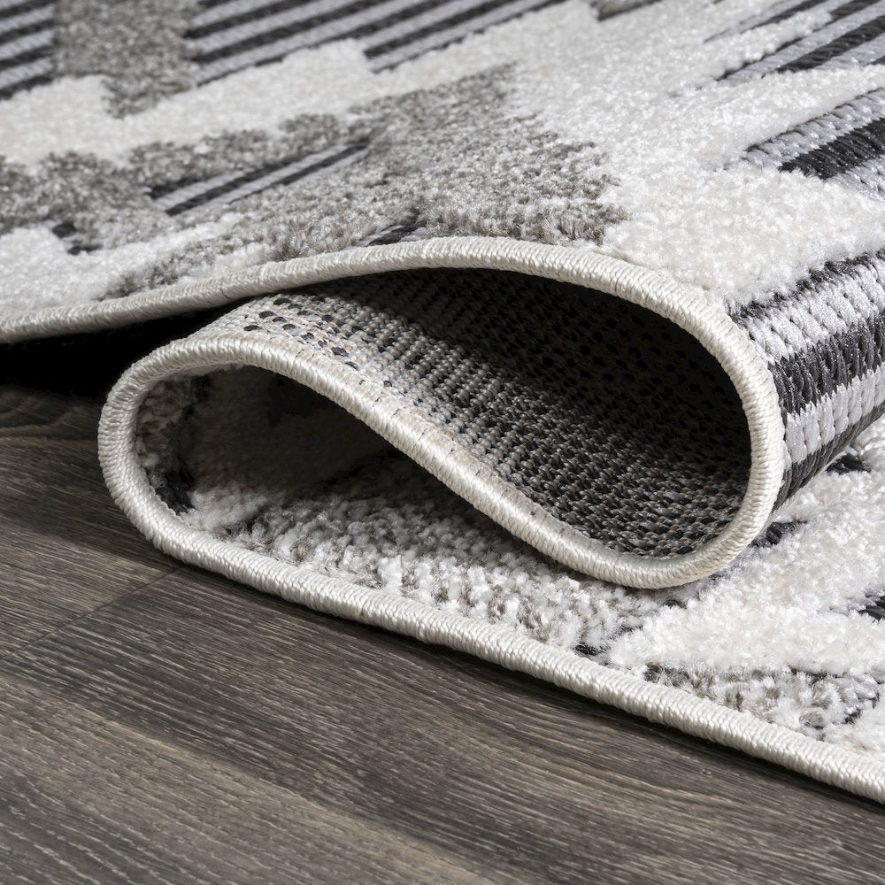 Sumak High-Low Pile Neutral Diamond Kilim Area Rug