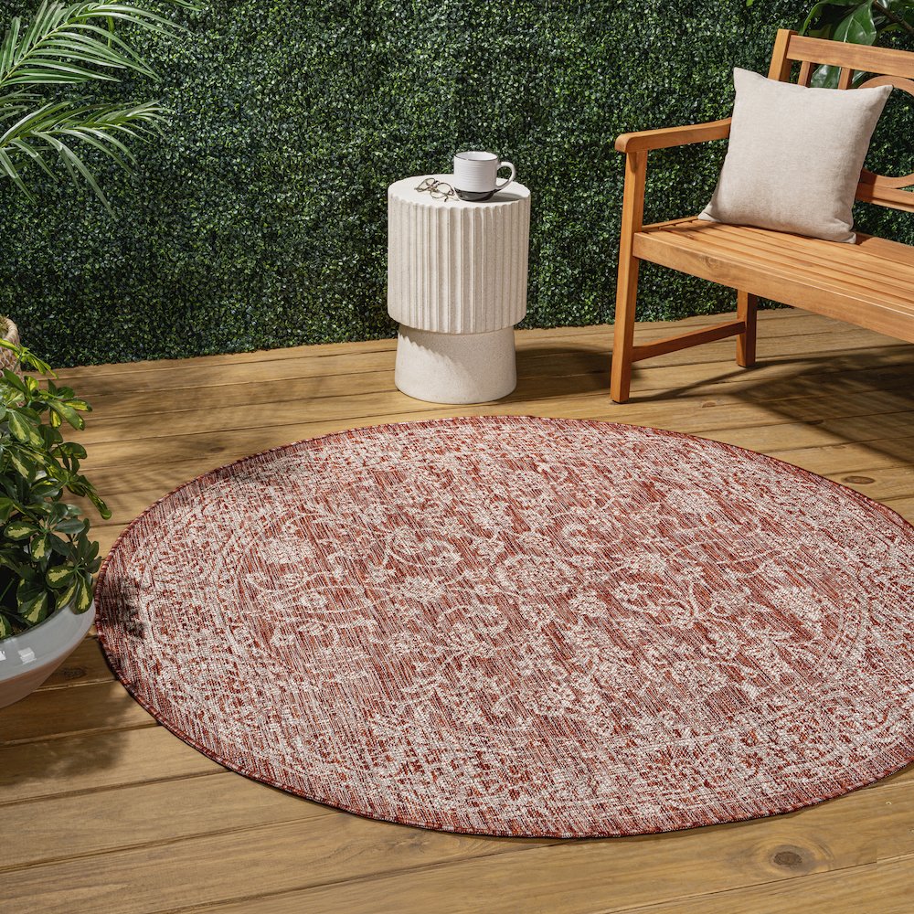 Tela Bohemian TetuWeave Floral Red/Taupe   Indoor/Outdoor  Rug