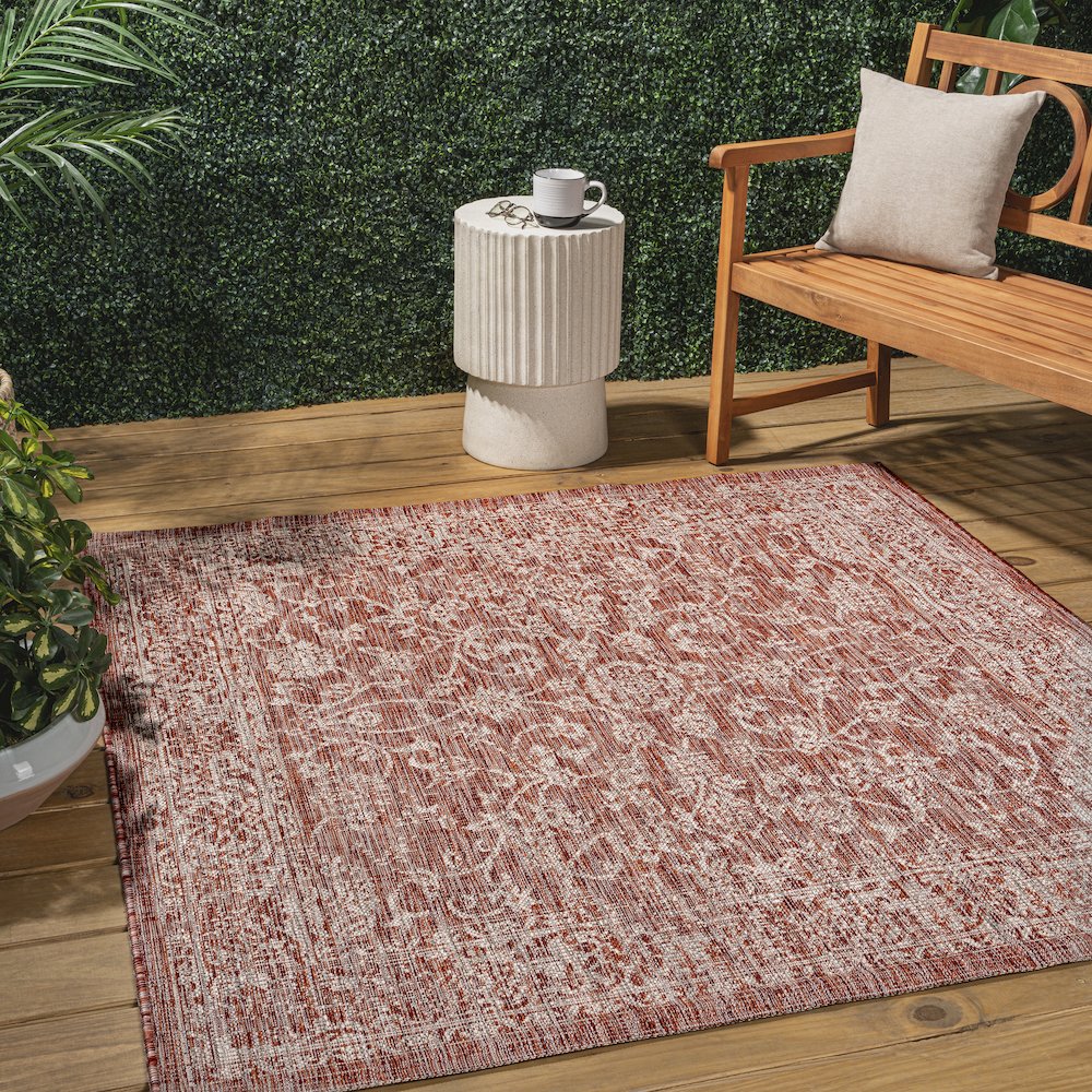 Tela Bohemian TetuWeave Floral Red/Taupe   Indoor/Outdoor  Rug