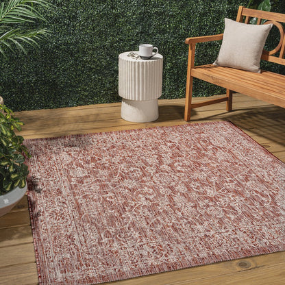 Tela Bohemian TetuWeave Floral Red/Taupe   Indoor/Outdoor  Rug
