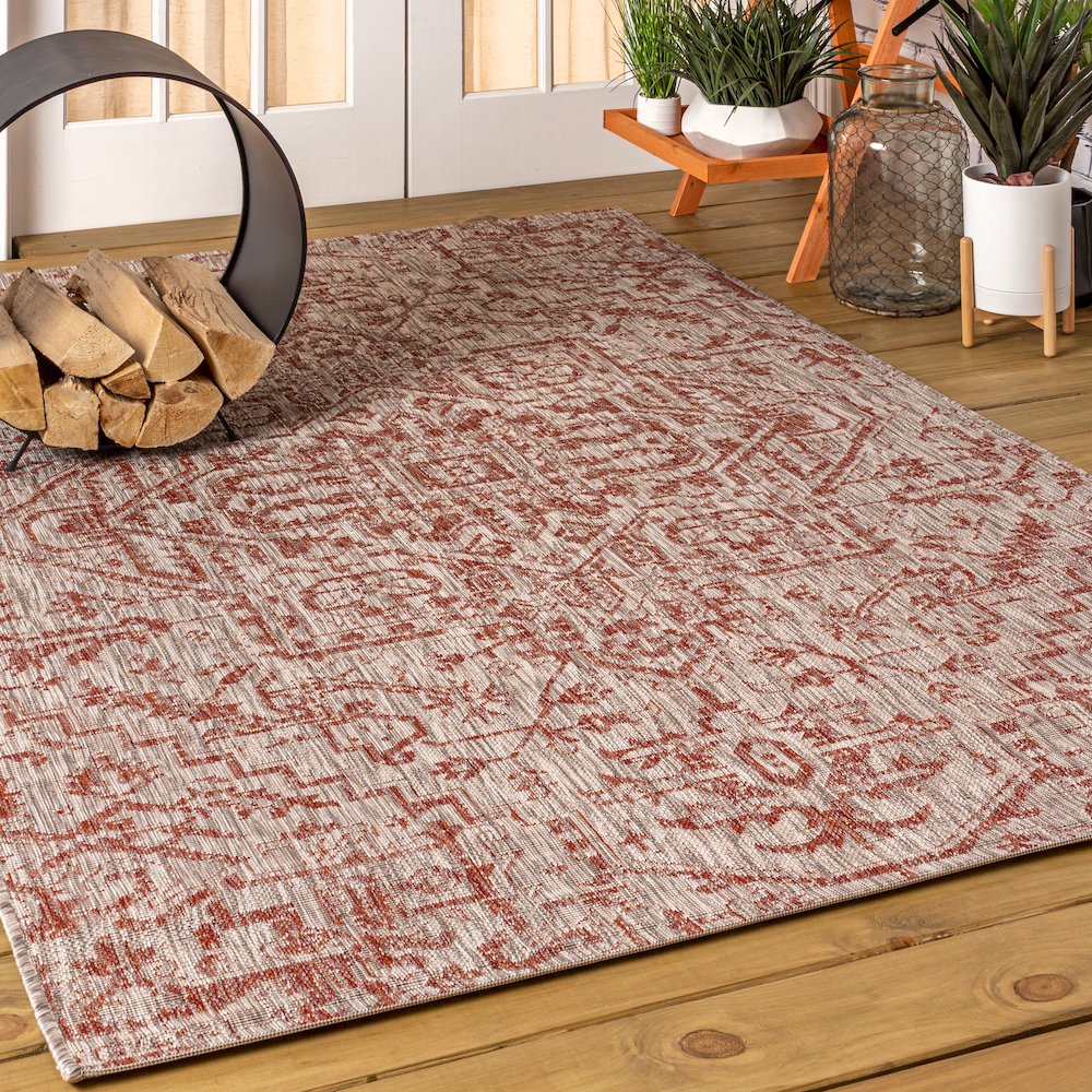 Estrella Bohemian Medallion TetuWeave Red/TaupeIndoor/Outdoor  Rug