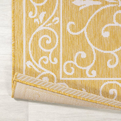 Charleston Vintage Filigree Textured Weave Indoor/Outdoor Round Rug