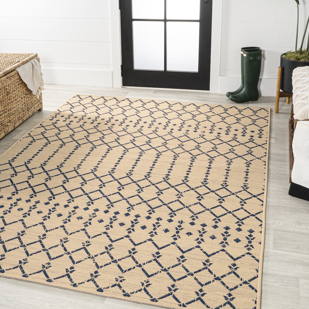 Ourika Moroccan Geometric TetuWeave Beige   Indoor/Outdoor  Rug