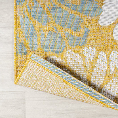Zinnia Modern Floral Textured Weave Indoor/Outdoor Area Rug