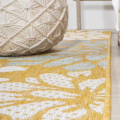 Zinnia Modern Floral Textured Weave Indoor/Outdoor Area Rug