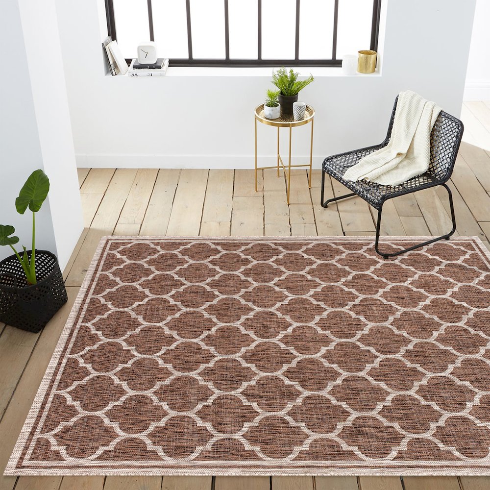 Trebol Moroccan Trellis TetuWeave Espresso/TaupeIndoor/Outdoor  Rug