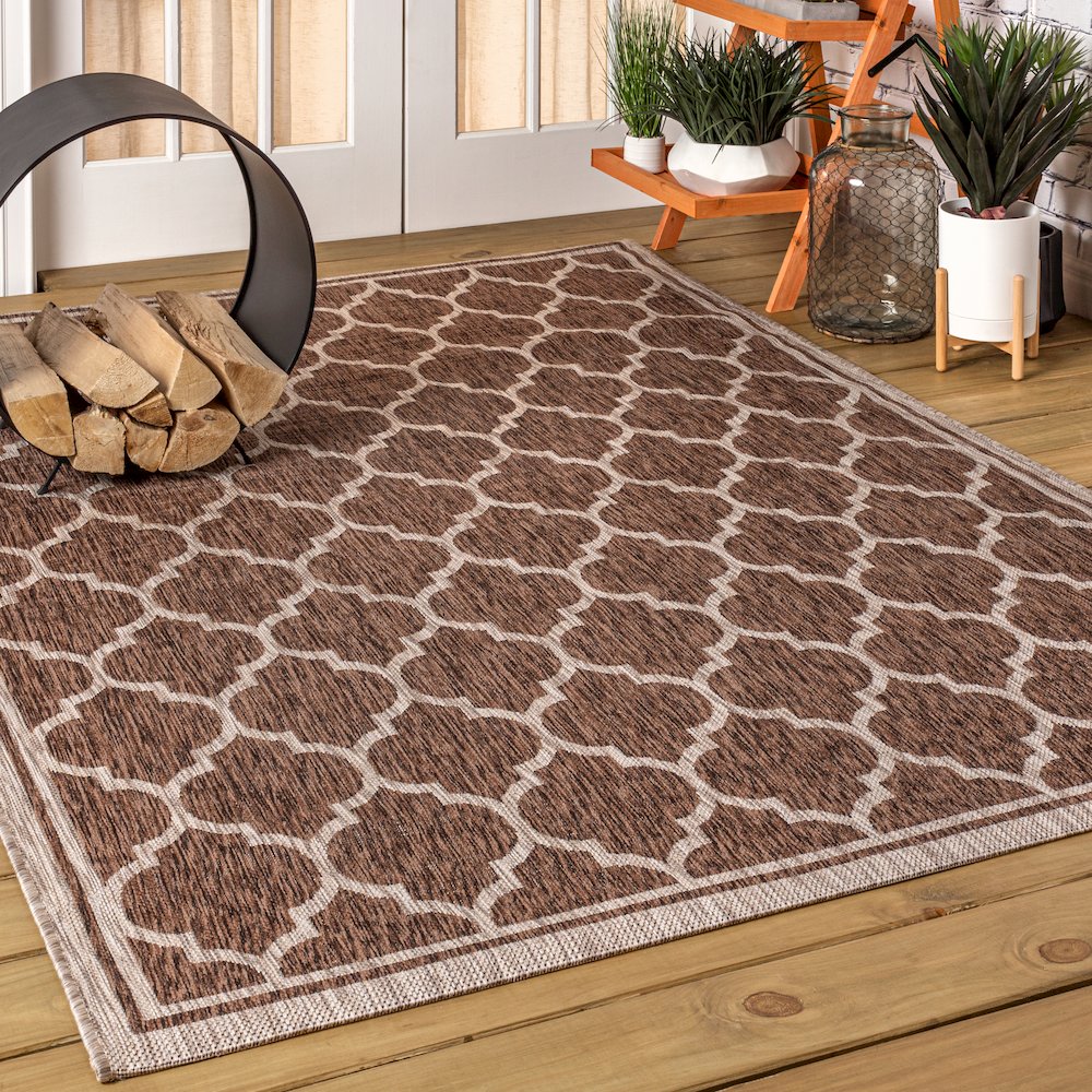 Trebol Moroccan Trellis TetuWeave Espresso/TaupeIndoor/Outdoor  Rug