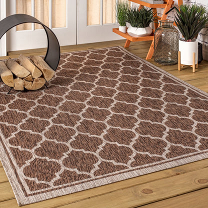Trebol Moroccan Trellis TetuWeave Espresso/TaupeIndoor/Outdoor  Rug