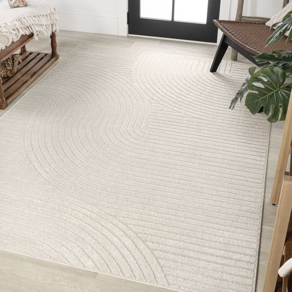 Hallie High-Low Minimalist Curve GeometricIndoor/Outdoor  Rug