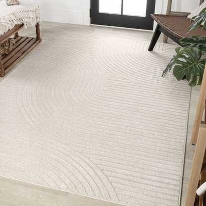 Hallie High-Low Minimalist Curve GeometricIndoor/Outdoor  Rug