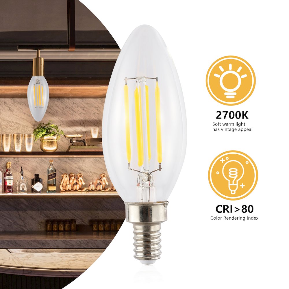 Vintage Non-Dimmable C35 4-Watt Led Edison Glass Bulbs With E12 Base (Pack Of 6)