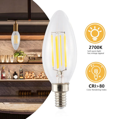 Vintage Non-Dimmable C35 4-Watt Led Edison Glass Bulbs With E12 Base (Pack Of 6)