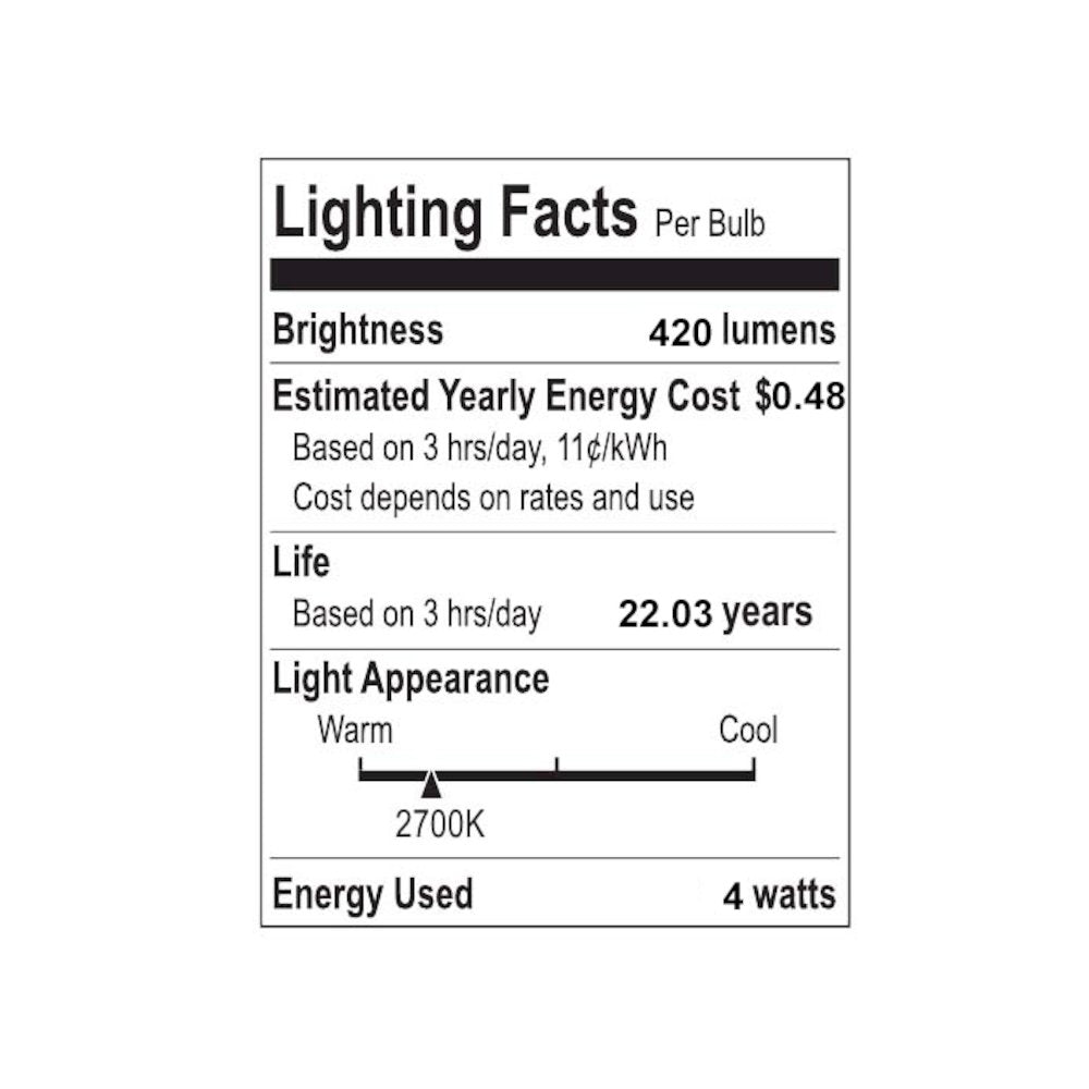 Vintage Non-Dimmable C35 4-Watt Led Edison Glass Bulbs With E12 Base (Pack Of 6)