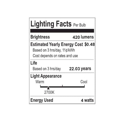 Vintage Non-Dimmable C35 4-Watt Led Edison Glass Bulbs With E12 Base (Pack Of 6)