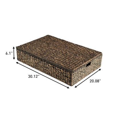 30" Costal Hand-Woven Hyacinth Wicker Under Bed Storage Basket, Brown (Set of 2)