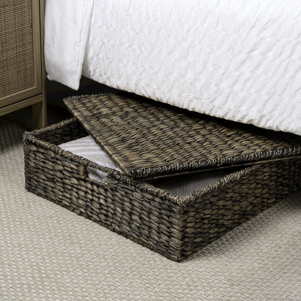 30" Costal Hand-Woven Hyacinth Wicker Under Bed Storage Basket, Brown (Set of 2)